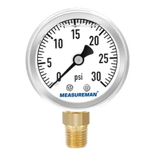 2" Dial Size Glycerin Filled Plumbing Pressure Gauge 0-30psi Black Steel Case...