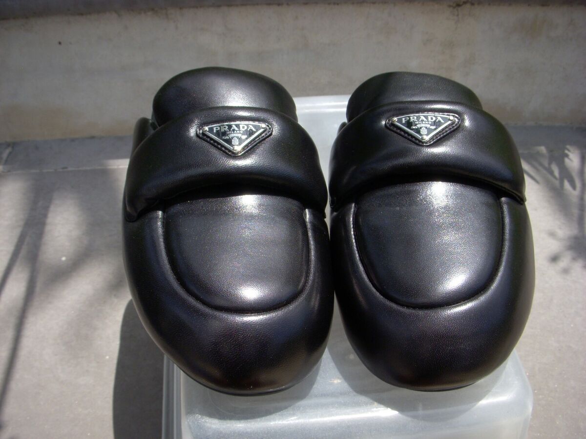 Prada Soft Padded Nappa Leather Mules Black Women's Size Prada Soft Padded Nappa Leather Mules Black Women's Size