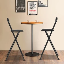 2Pcs Foldable Bar Chair Modern Tall Folding Chair Portable Folding Stool Black