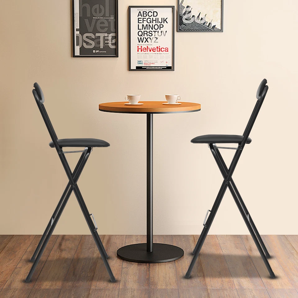 Portable Folding Stool Black 2Pcs Foldable Bar Chair Modern Tall Folding Chair - Image 2 of 4
