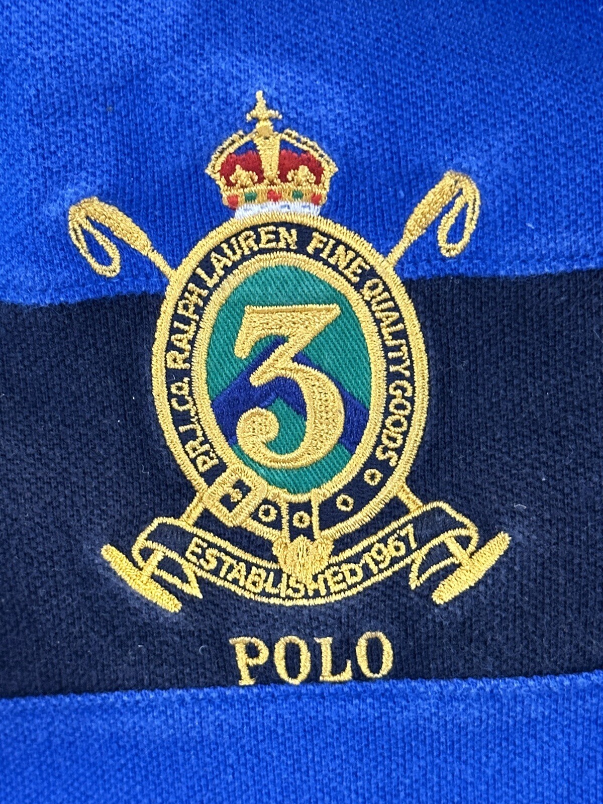 Polo Ralph Lauren BIG Pony camicia con colletto ragazzo taglia 7 blu bianco cucito pony