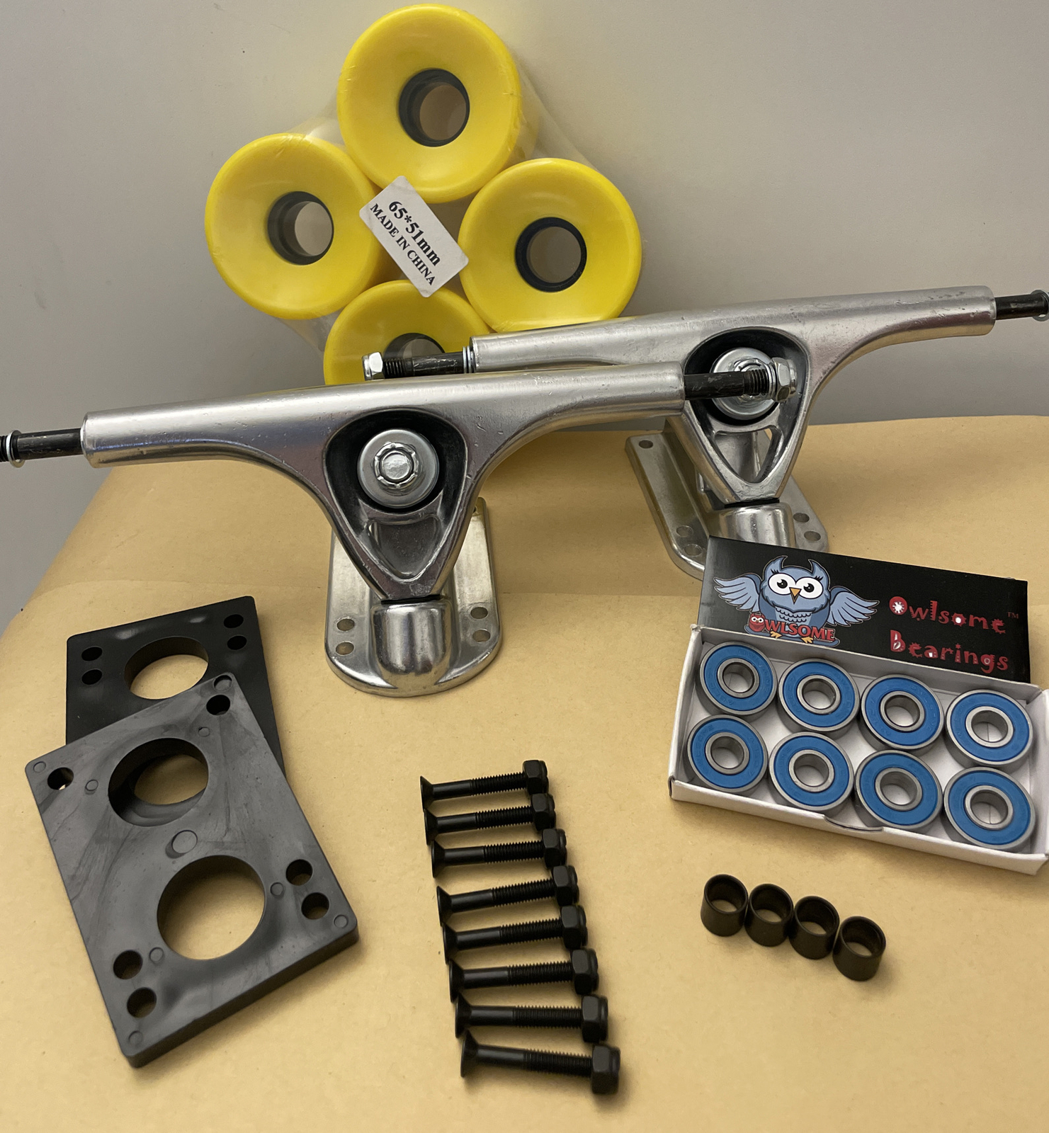 Longboards Combo Set Trucks, Wheels65mm, Bearings, Risers, Spacers