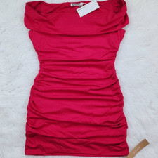 Reformation Raydon Dress in Corvette Mini Ruched Sides Hot Pink Fuchsia S