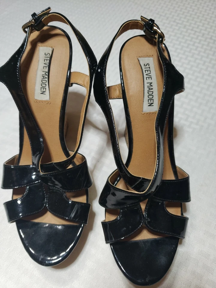 Steve Madden Paisly Negro Cuña Eslinga Tacones Traseros Mujer Talla 9 Foto 2 de 4