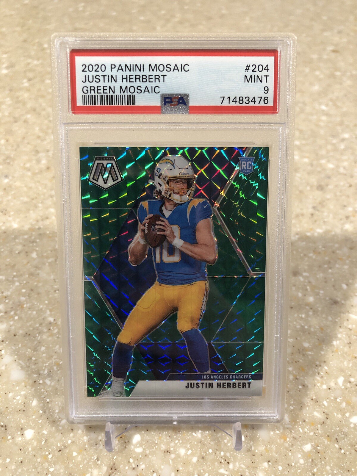 2020 Panini Mosaic Justin Herbert Rookie RC Green Mosaic #204 PSA 9 Chargers