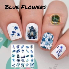 Blue Flowers  Waterslide Nail Art Decals Set Of 50 Instructions & Bonus