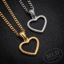 Womens Stainless Steel Hollow Heart Pendant Necklace Silver Or Gold w 24" Chain