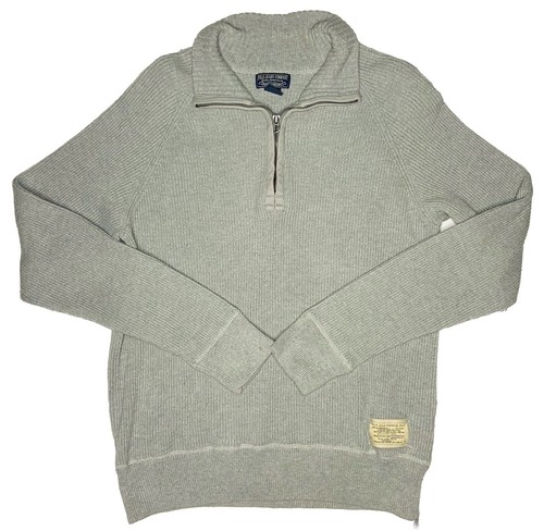*VTG* Polo Jeans Co. Men's Gray 1/4 Zip Ribbed Military Issue Sweater; M