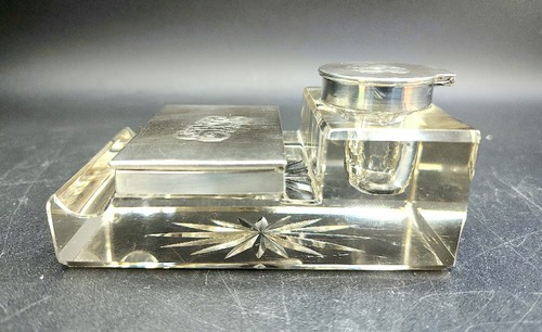Antique JOHN GRINSELL & SONS Sterling Silver & Cyrstal 1880's English Inkwell !! - Picture 3 of 7