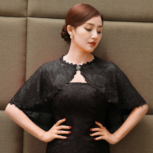Bridal Floral Lace Shawl Wrap Cape Cover Banquet Tippet Stoles Wedding Tulle Top - Picture 4 of 17