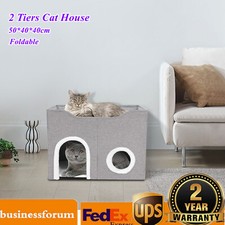 Cat House Large Indoor Cats Bed Cute Modern Cat Condo Shelter Foldable
