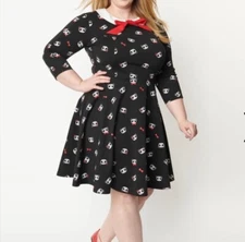 🐼UNIQUE VINTAGE🐼Black & Panda Print Wednesday Flare Dress NWT | X-LARGE |