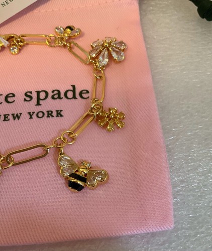 Pulsera Kate Spade New York Chapada en Oro 12K Metal Todo Abuzz Piedra Abeja Dije - Imagen 8 de 12