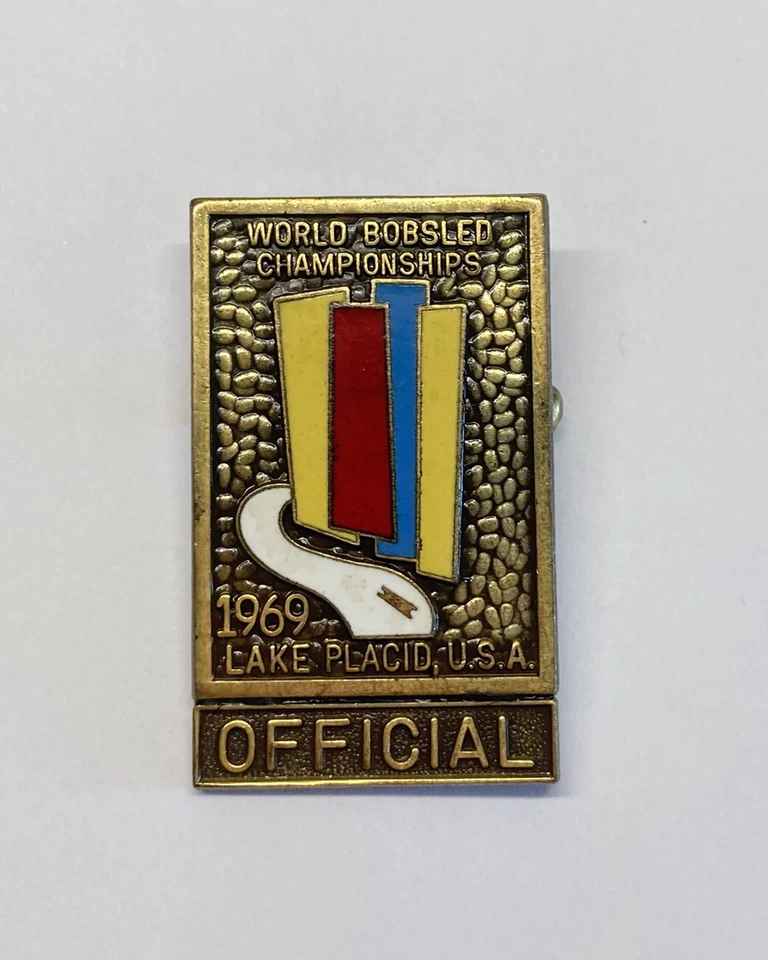 Vintage Lake Placid World Bobsled Championship Pin Official 1969 Metal Enamel - Image 2 of 4