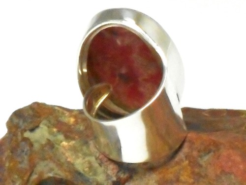 Adjjustable RHODOCHROSITE Sterling Silver 925 Gemstone RING - Hallmark - Picture 6 of 6