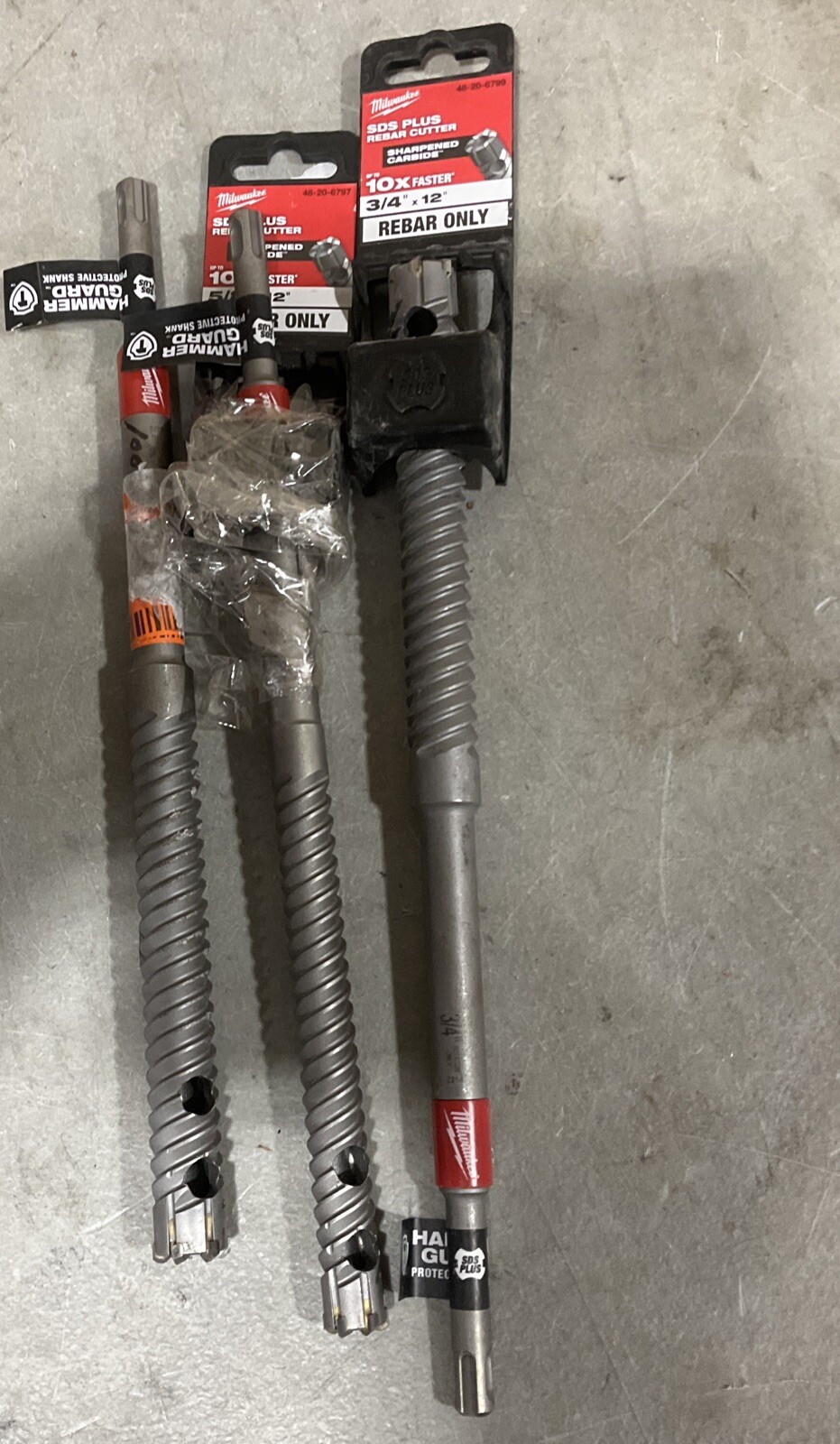 Lot Of 3 Milwaukee SDS Plus 48206797 & 48206799 & 1 Misc Rebar