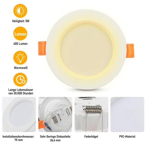20x LED Einbaustrahler Decken-Spots Innenbeleuchtung Einbaurahmen 5W - Bild 6 von 13