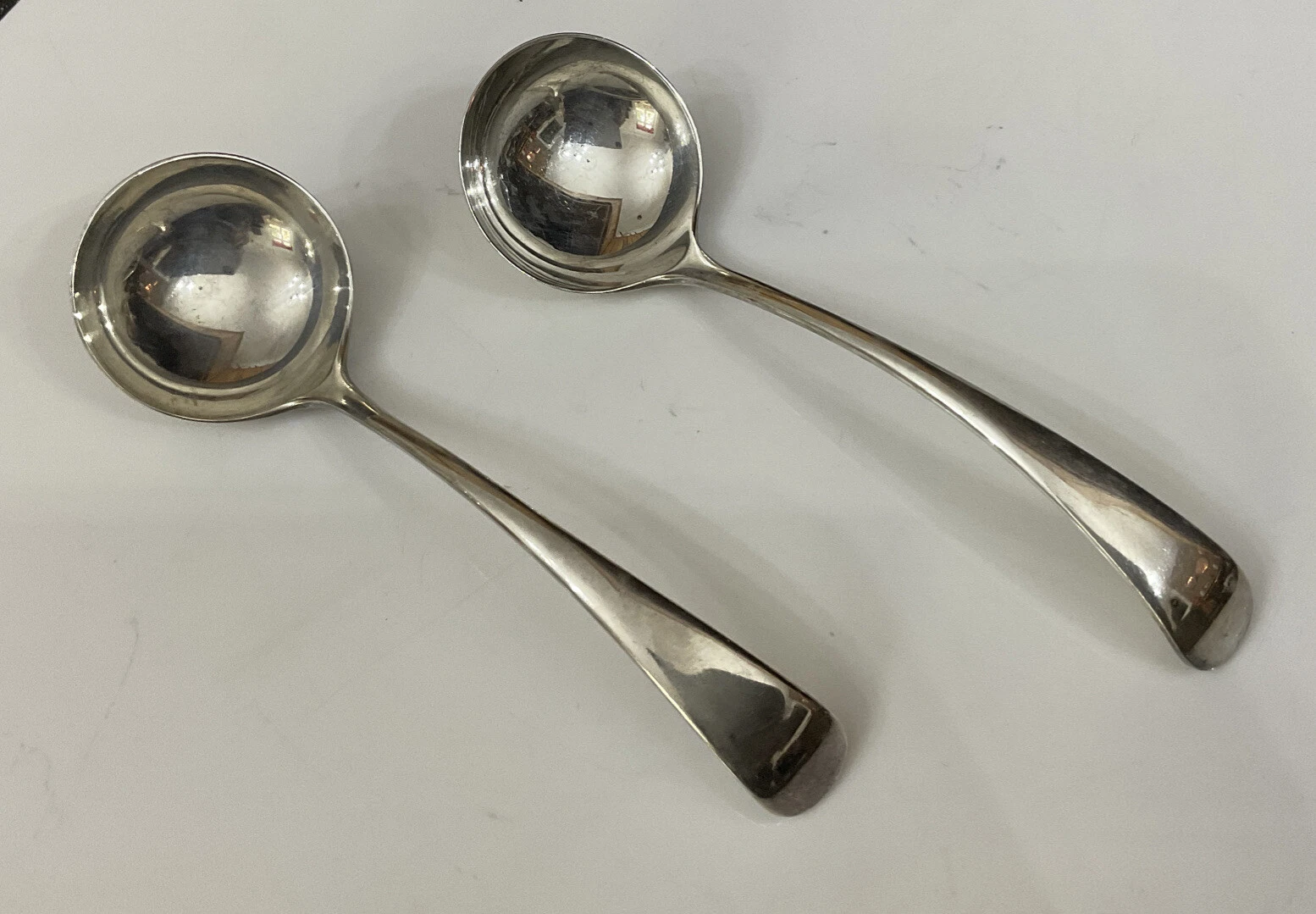 Antique Vintage 2 E&M Silver Plate Old English 18cm Toddy Sauce Ladles - Cutlery