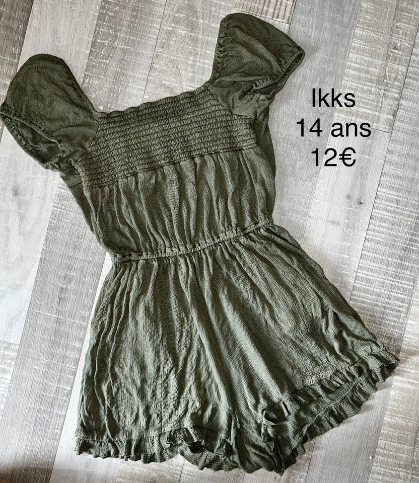 Mini prix été Ikks 14 ANS FILLE : Combinaison Short Vert Kaki Été BE - Photo 1/1