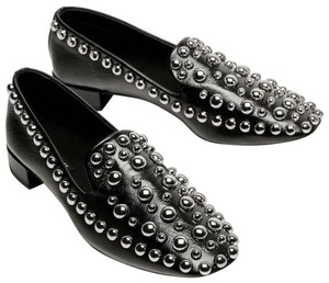 Zara Black Leather Studded Loafers 