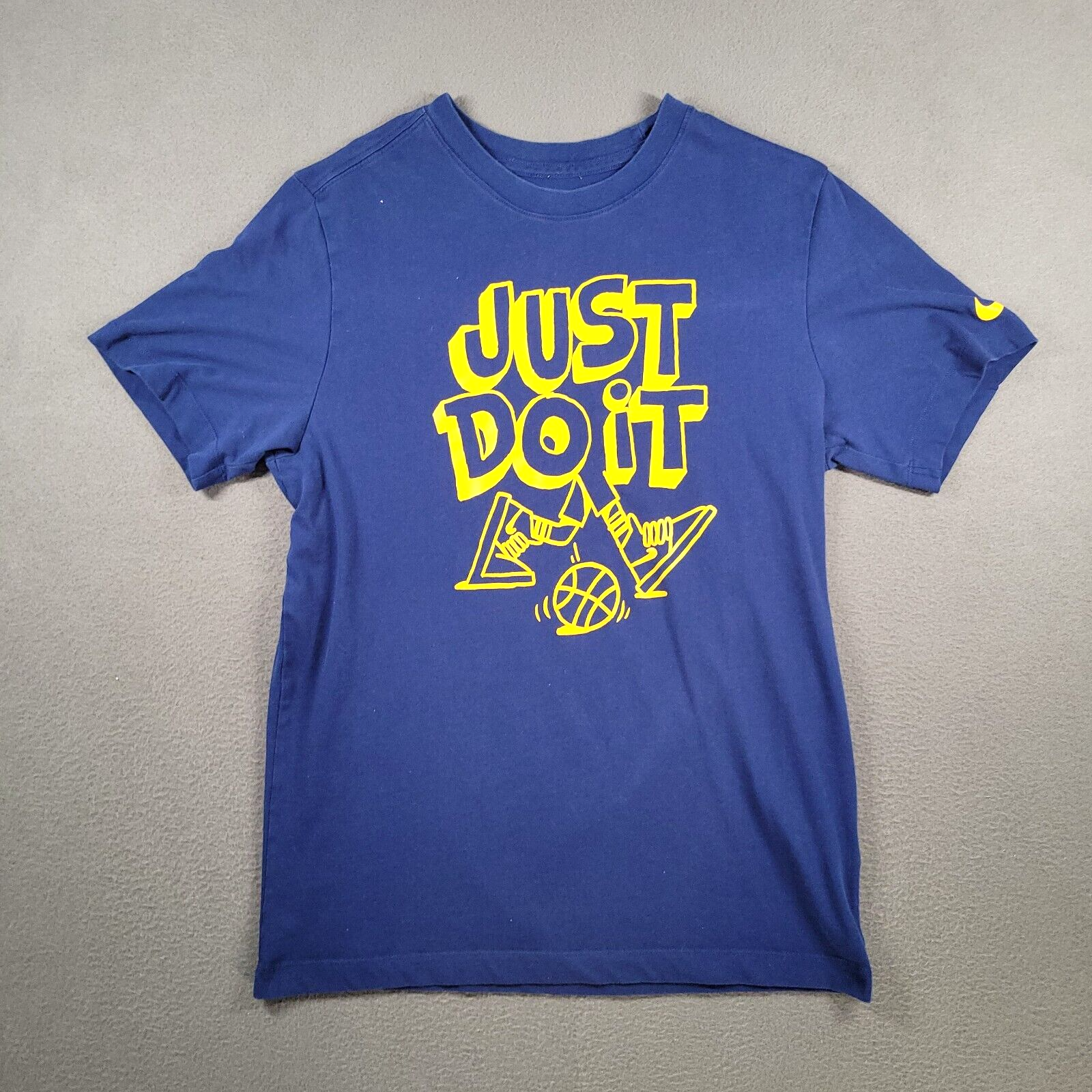 Nike Dri-Fit Shirt Mens M Blue Yellow Graphic Logo Just Do It