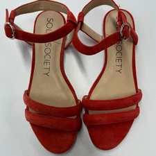 Sole Society Sandals Womens 7 Red Orange Malie Suede Leather