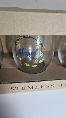 Thankful Blessed Grateful Gather Fall Stemless Wine Glasses Set of 4 – 18 oz - Picture 4 of 7