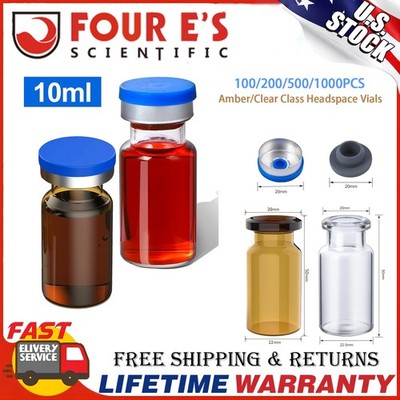 500/1000Pcs 10ml Glass Vials Amber Clear Headspace Lab Vials w/ Cap Sample Vials