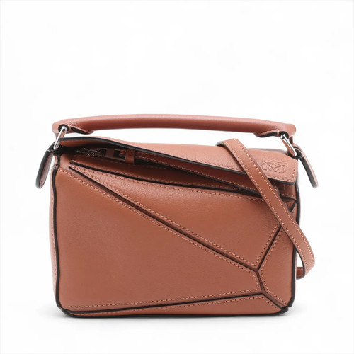 Loewe Mini Puzzle Bag Leather 2 Way Handbag Brown C mark