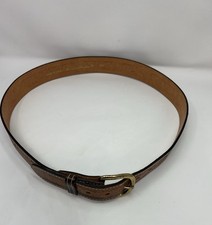 Vintage Belt Size 38 Leather Embossed Tooled Acorn Vines Made In US Brown
