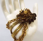 Vintage Miriam Haskell 4 Strand Chain Link Bracelet Signed Heavy Gold Tone