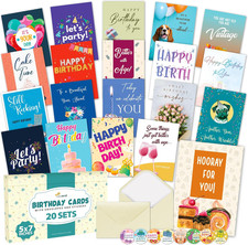 20 Pack Assorted Happy Birthday Cards Bulk Boxed Set - Thick 5X7 Inch Card Assor