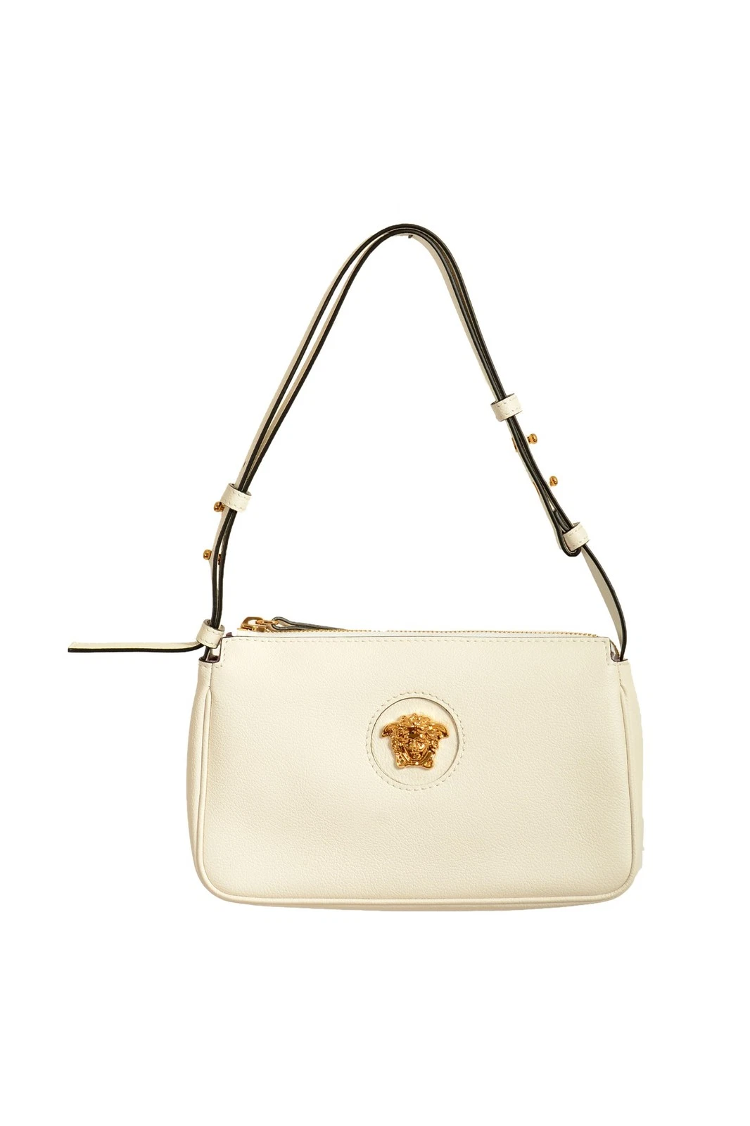 Versace — Versace White Grainy Leather Gold Medusa Small Handbag Shoulder Bag