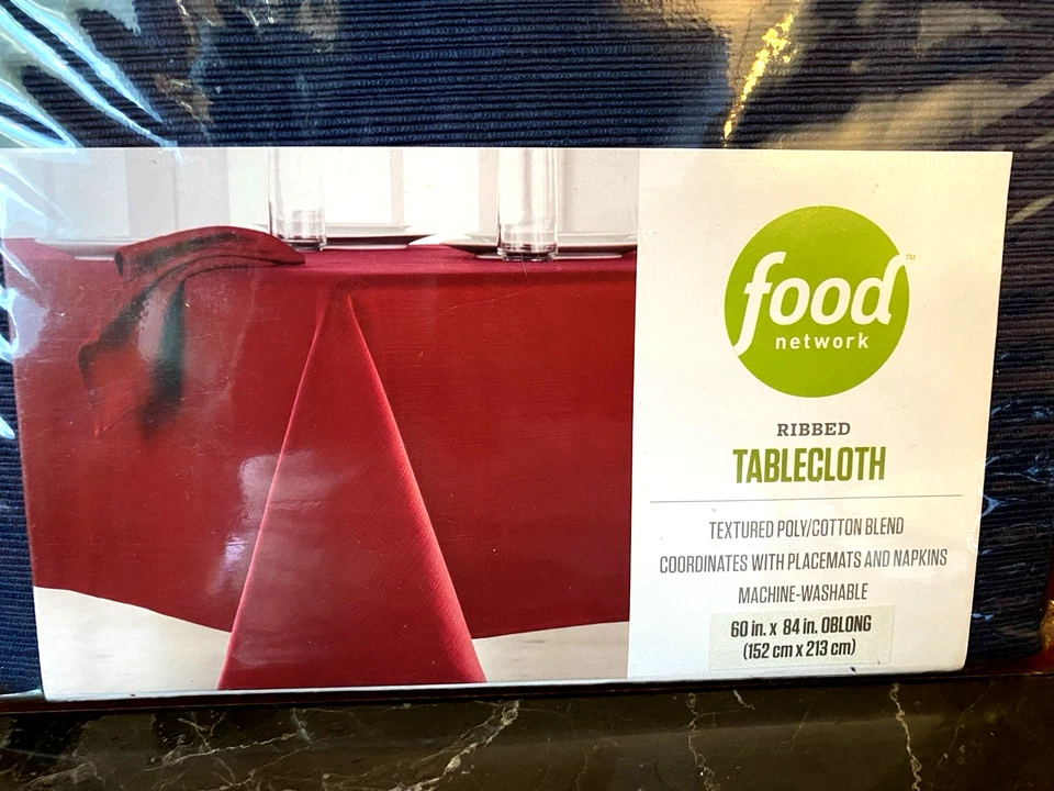 Food Network Indigo Blue Ribbed Oblong Tablecloth 60x84 Inches New With Tags - Image 2 of 4