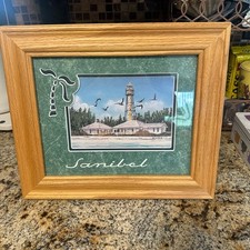 J. Harris painting in Wooden Framed Sanibel Lighthouse Art 11x13