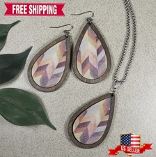 Multi Color Lightweight Wood Teardrop Boho Statement Jewelry Set