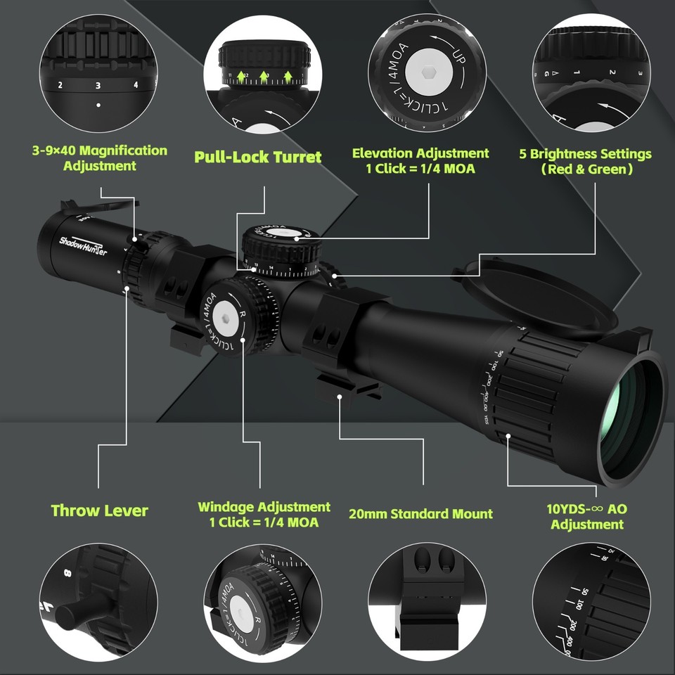 3-9x40 AO Long Range Rifle Scope, 30mm Tube, Zero Reset and Parallax ...