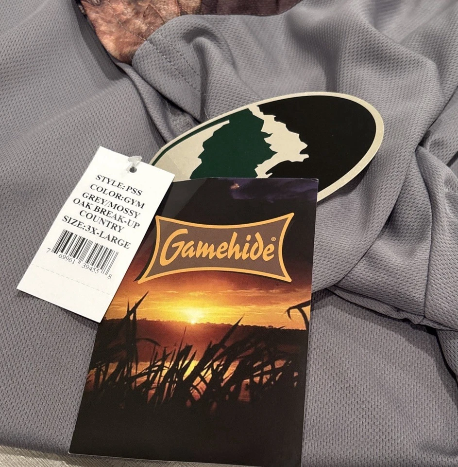 Gamehide Performance Men’s Short Sleeve Crew Neck Tee Grey/ Mossy Oak & Camo 3X - Image 3 of 4