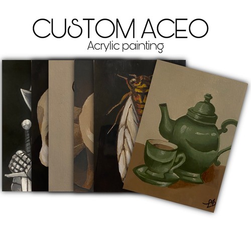 Custom ACEO art card OOAK Acrylic painting on Cream Cardstock