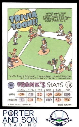Frank Thomas 1992 Topps Kids #99a Chicago White Sox Baseball Card - Picture 2 of 2