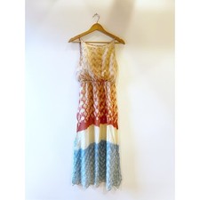 Urban Outfitters 100% Silk Andree DeLair Tie-Dye Red White Blue Maxi Sun Dress