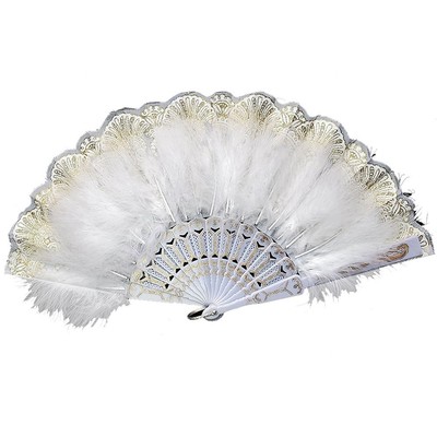 Vintage Dark White Folding Fan and Fan n3400