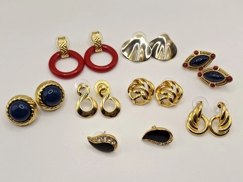 Vintage Gold Tone Earrings Lot TRIFARI AVON Knot Enamel Post Design