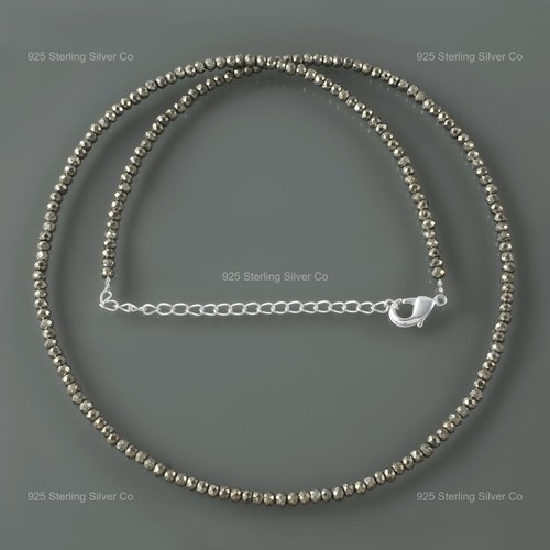 925 Sterling Silber Rondell Pyrit Edelstein Perlen Handarbeit Halskette Schmuck - Bild 7 von 8