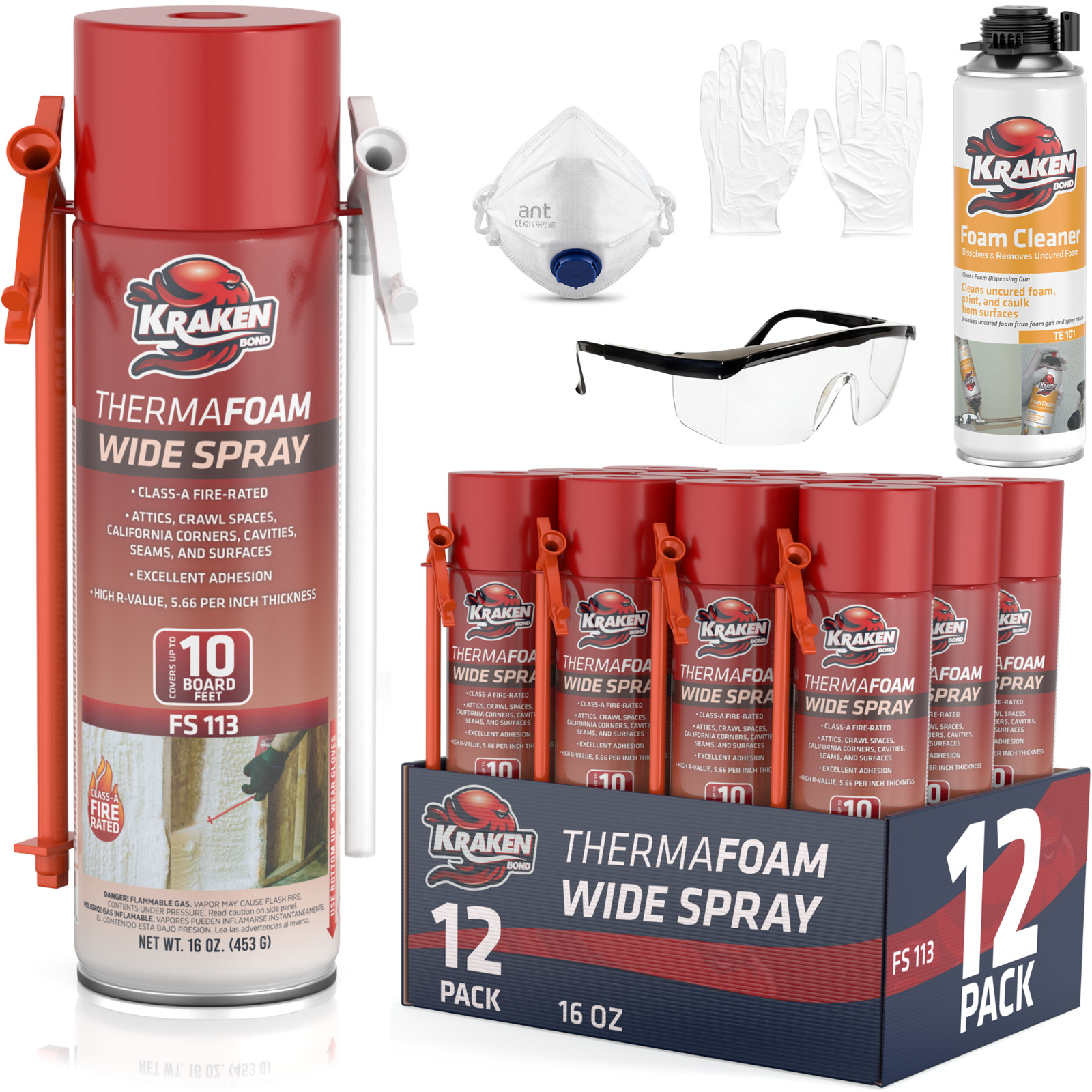 Kraken Wide Spray Foam Insulation Closed Cell Expanding Fire Rated 120BF 12x16oz
