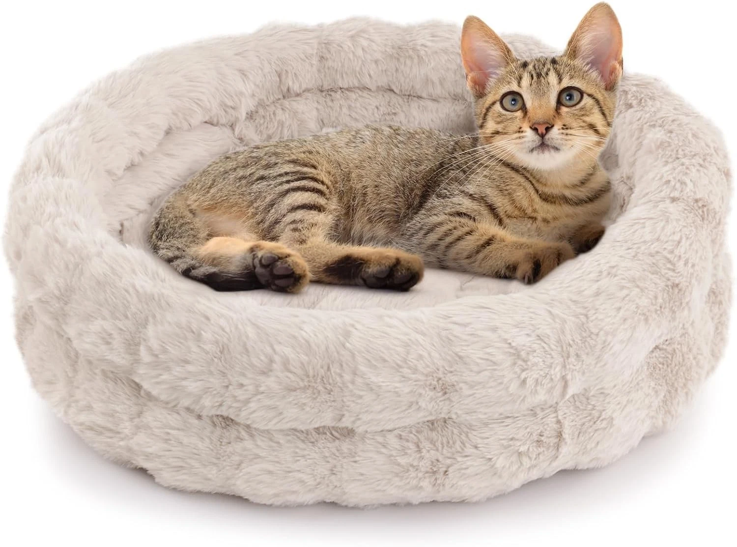Cat Bed Washable Plush Faux Fur Double Circle Design 20x20 Inch Small Dog Kitten