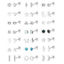 21 Pairs Hypoallergenic Flat Back Stud Earrings for Women Men Surgical Stainless