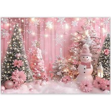 7x5 FT Fabric Pink Christmas Winter Wonderland Photography Backdrop Photo Prop