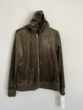 CALVIN KLEIN Women's Full Zip Olive Green Velour Hoodie Size Small NWT