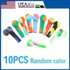 10PCS 3.4'' Mini Silicone Smoking Hand Pipe with Metal Bowl &Cap Lid Pocket Pipe
